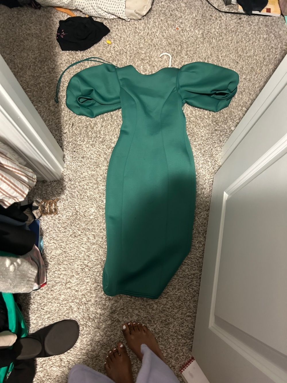 ASOS Emerald Green Puff-Sleeve Backless Midi Dress